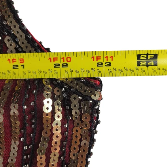 Fundaisy Dress Plus Size 3XL Red Black Mesh Gold Sequins Fringe Gatsby Flapper - Picture 10 of 11